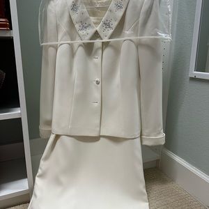 John Meyer Of Norwich White Jeweled Dress And Jacket Two-Piece Set, Size 10